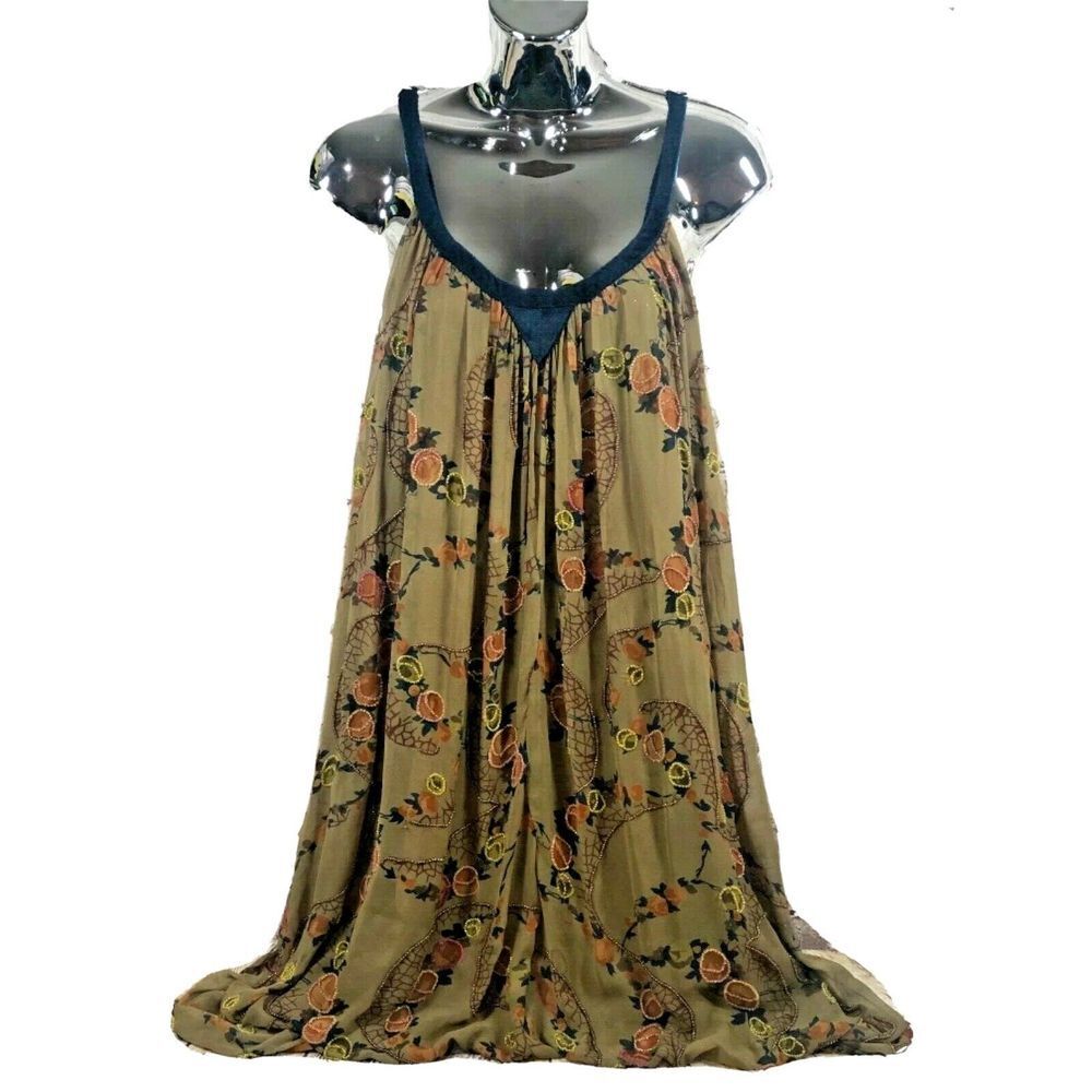 Pins and Needles womes s beaded bubble hem spaghetty strap silk tunic